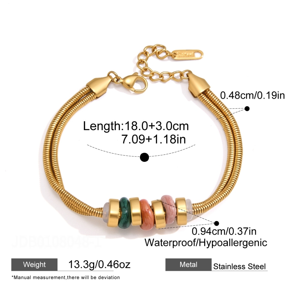 Braccialetti Da Donna Simple Series Daily Beads In Acciaio Inossidabile Color Oro, Impermeabili, Con Perline Miste.