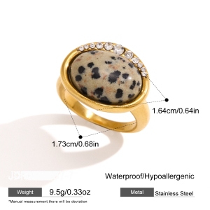 Klassische Serie: Ellipsenförmige Damenringe Aus Edelstahl, Wasserdicht, Goldfarben, Mit Naturstein h5