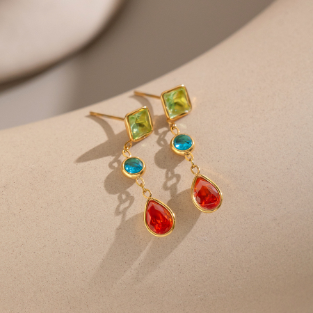 Geometric Shape Stainless Steel Waterproof Gold Color Women's Drop Earrings 2