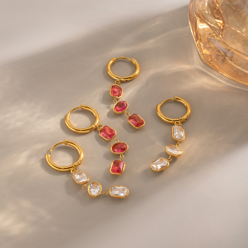 Orecchini Pendenti Da Donna In Acciaio Inossidabile Color Oro, Dalla Forma Geometrica E Impermeabili. Immagine3