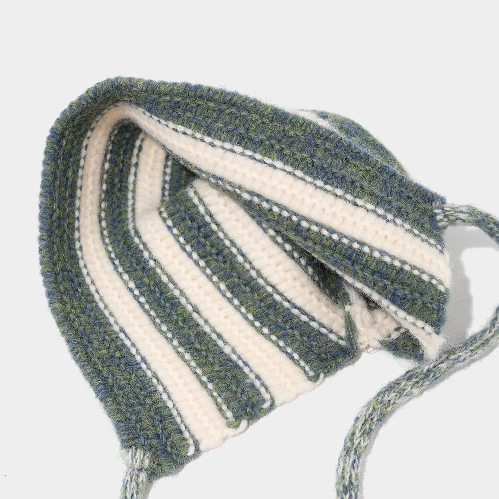 Simple Series Casual Bow Knot Stripe Mixed Color Woven Polyester Earflap Hat h5Afbeelding4