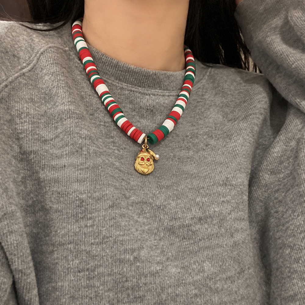 Collane Natalizie Con Pendente In Acciaio Inossidabile Impermeabile Color Oro, Zirconi E Perle Artificiali. Immagine4