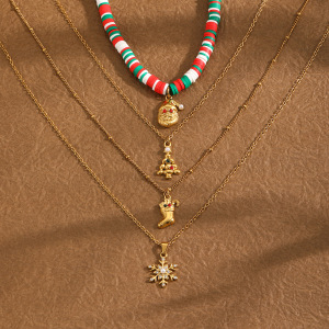 Collane Natalizie Con Pendente In Acciaio Inossidabile Impermeabile Color Oro, Zirconi E Perle Artificiali. h5 Immagine2
