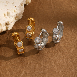 Circle Thread Stainless Steel Waterproof Gold Color Zircon Women's Hoop Earrings h5 Picture3