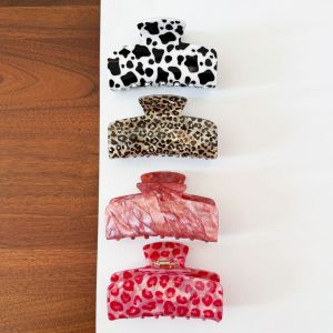Schlichte Serie, Lässiger Leopardenprint, Tierdruck, Farbverlauf, Acetat, Haarkrallen h5 Bild3