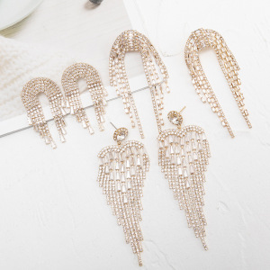 Luxurious Series Elegant Tassel Copper Rhinestone Women's Party Earrings h5 Picture2