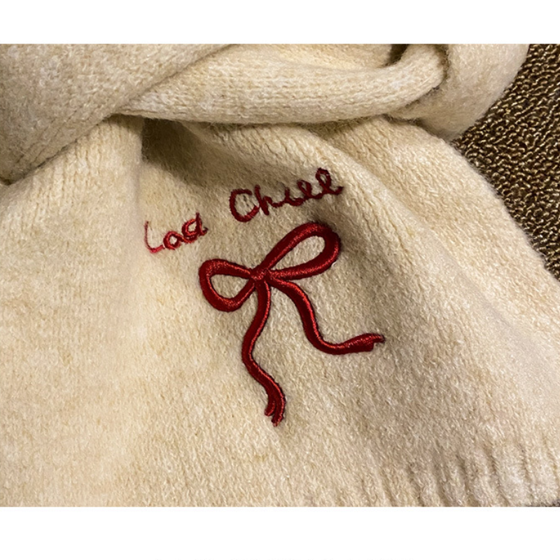 Simple Series Sweet Letter Bow Knot Solid Color Polyester Winter Scarves h5Picture6
