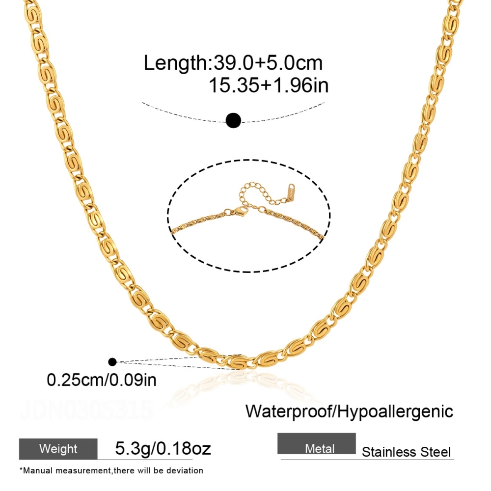 Simple Solid Color Chain Stainless Steel Waterproof Gold Color Women's Chain Necklaces