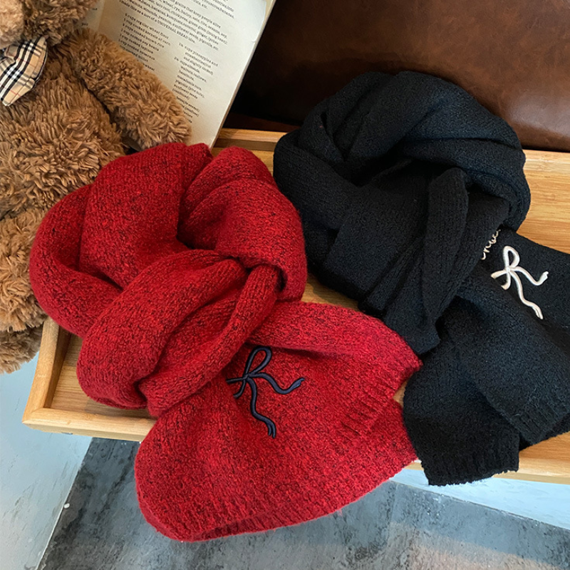 Simple Series Sweet Letter Bow Knot Solid Color Polyester Winter Scarves h5Picture2