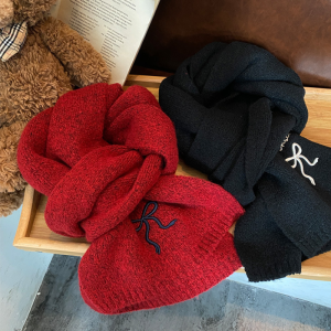 Simple Series Sweet Letter Bow Knot Solid Color Polyester Winter Scarves h5 Picture2