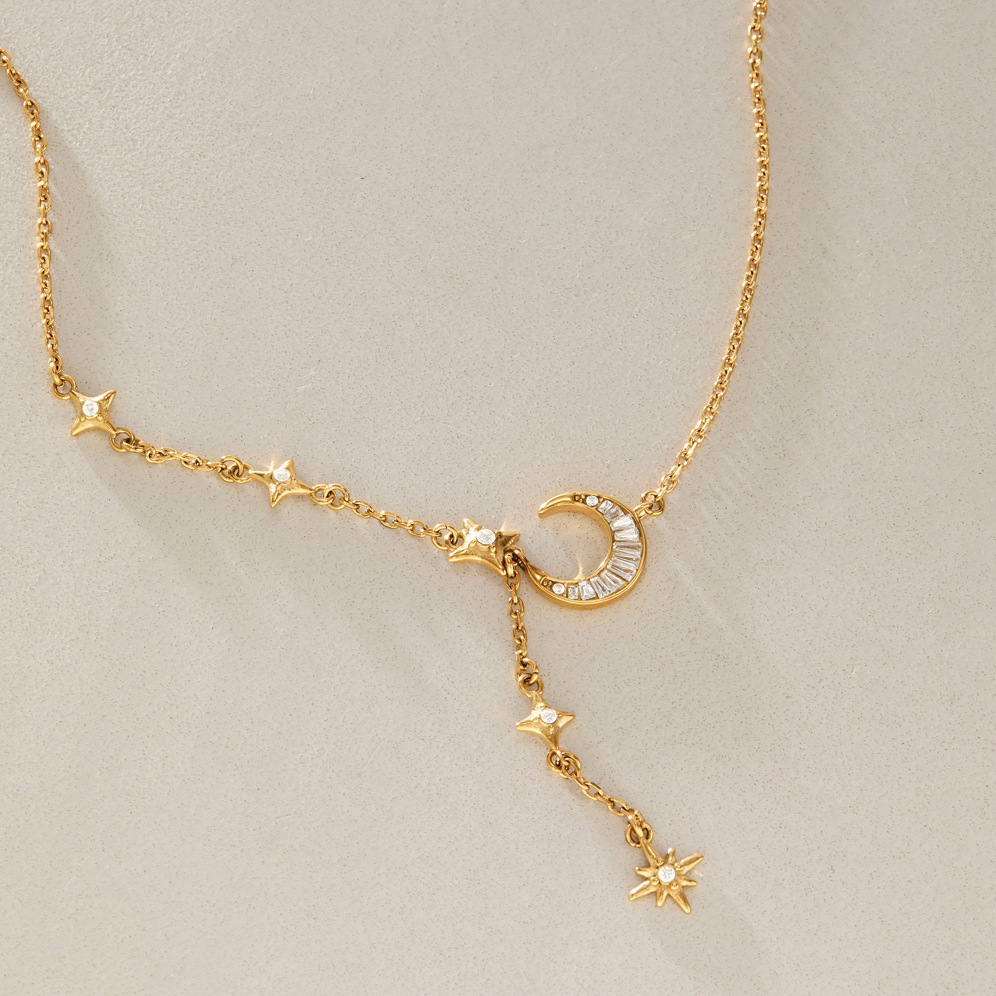 Collana Con Ciondolo A Forma Di Luna Semplice, Impermeabile, Color Oro, Con Zirconi, Da Donna. Immagine5