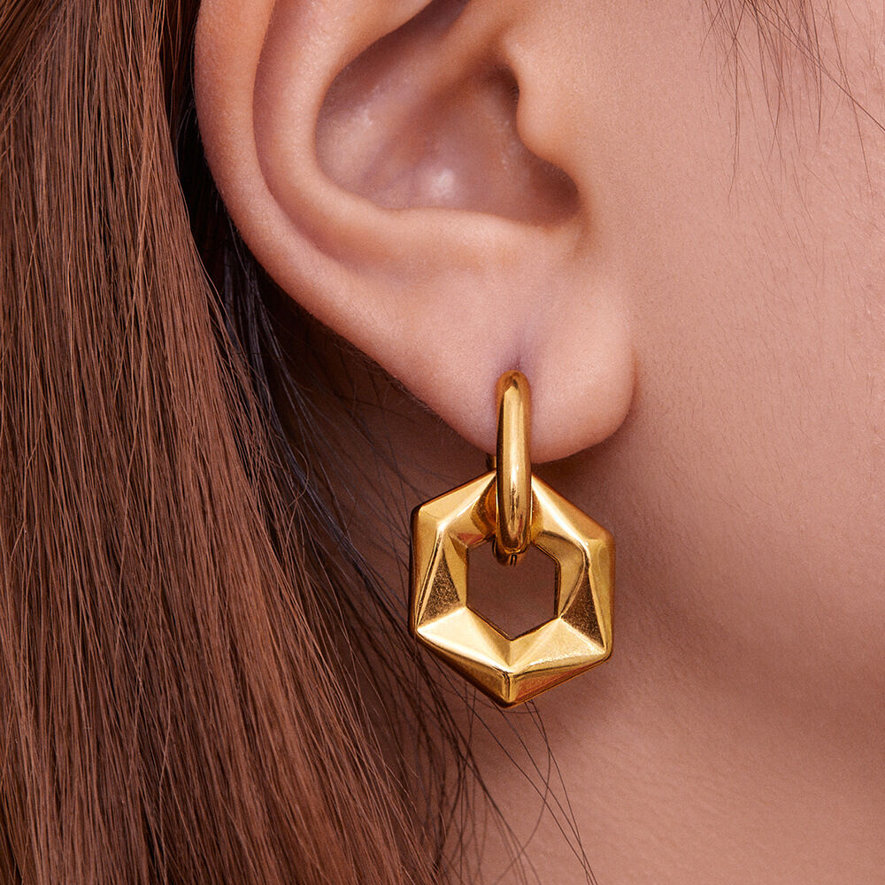 1 Pair Hexagon Hollowed-out Stainless Steel Waterproof Gold Color Women's Drop Earrings