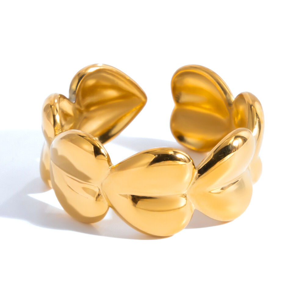 1 Stück Moderner Herzring aus Edelstahl, wasserdicht, goldfarben, minimalistisch