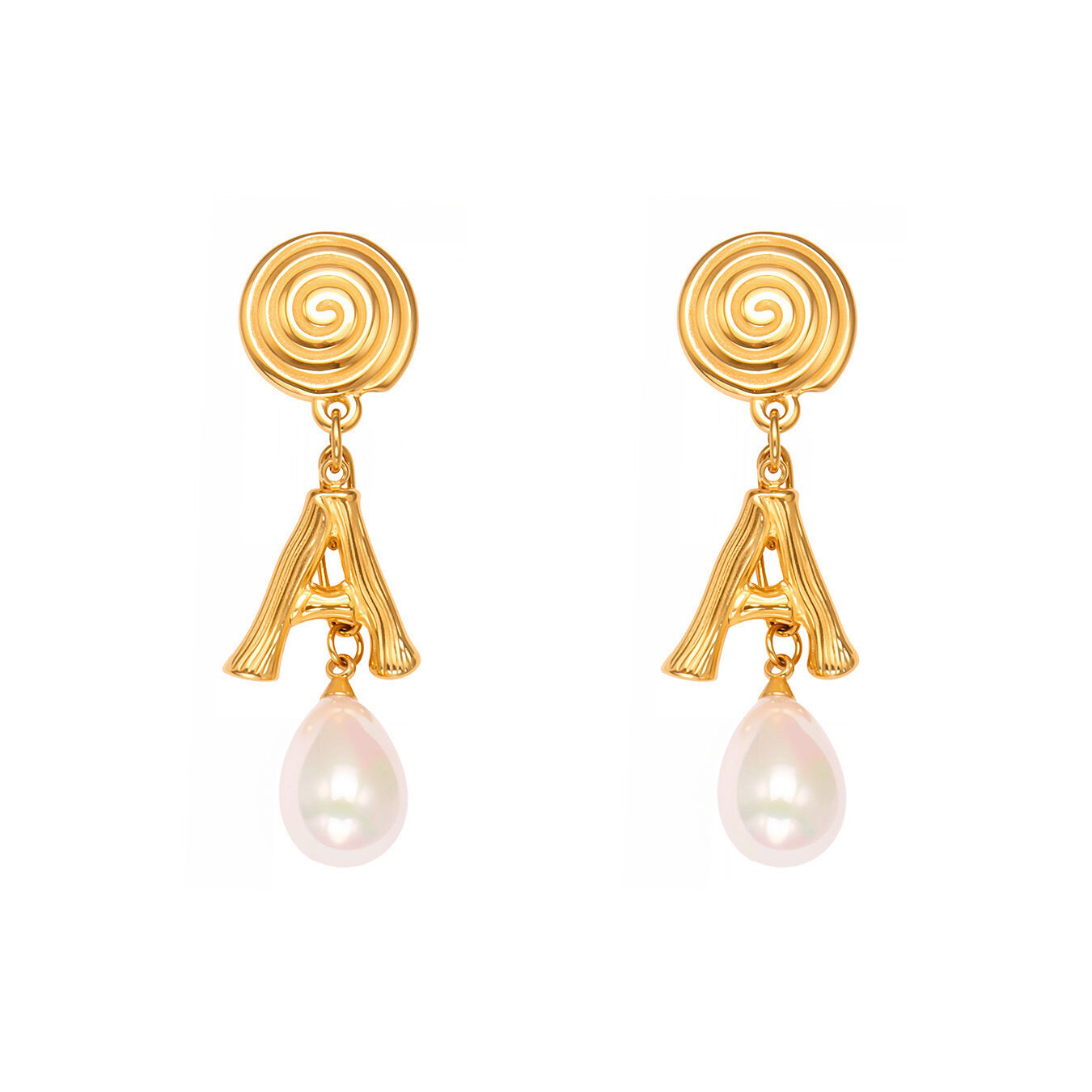 1 Pair Classic A Letter Droplet Stainless Steel Waterproof Gold Color Women's Drop Earrings 