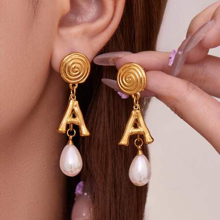 Boucles d'oreilles pendantes classiques en forme de lettre A, en acier inoxydable étanche, couleur or, pour femme (1 paire).