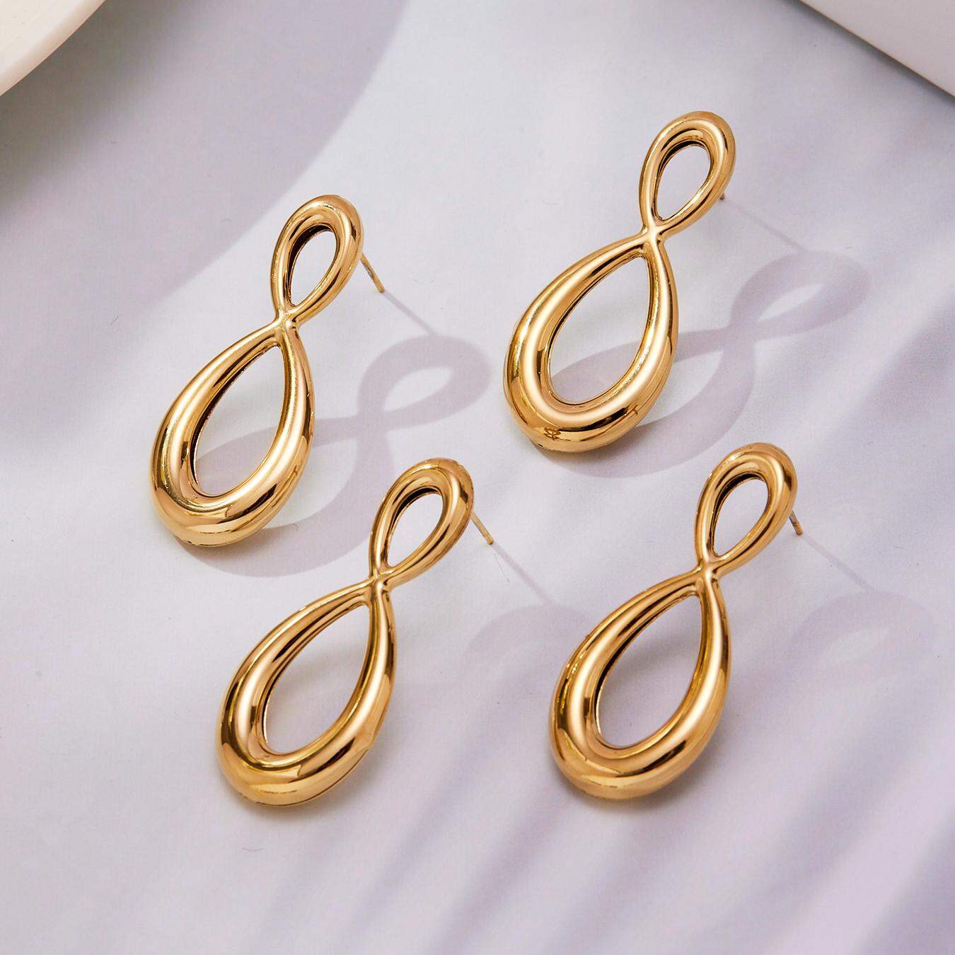 1 Pair Simple Infinity Stainless Steel Waterproof Gold Color Women's Stud Earrings