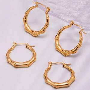 1 Pair Daily Patchwork Stainless Steel Waterproof Gold Color Women's Hoop Earrings h5 Picture6