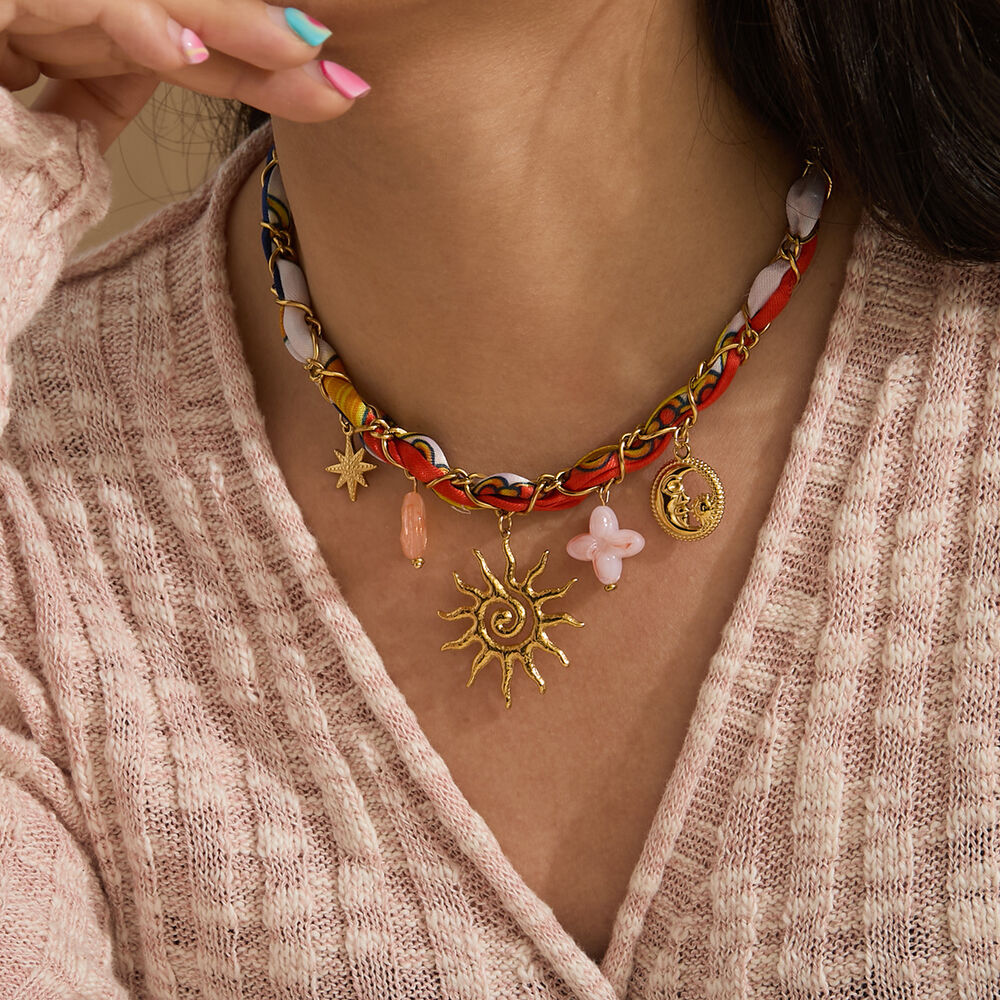 1 pezzo elegante collana con ciondolo da donna in acciaio inossidabile impermeabile color oro a forma di sole h5Immagine3