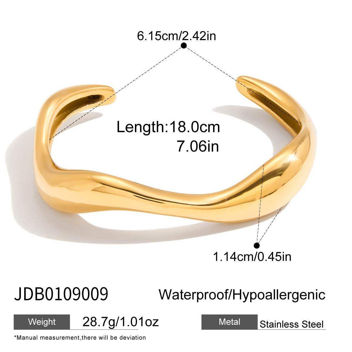 1 Piece Curving Annular Stainless Steel Waterproof Gold Color Women's Cuff Bracelets h5 Picture2