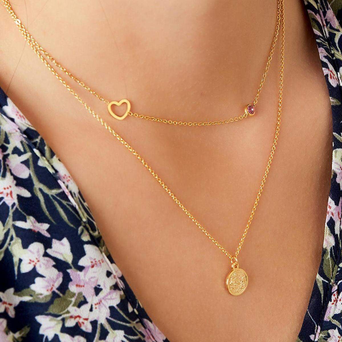 Birthstone necklace January gold