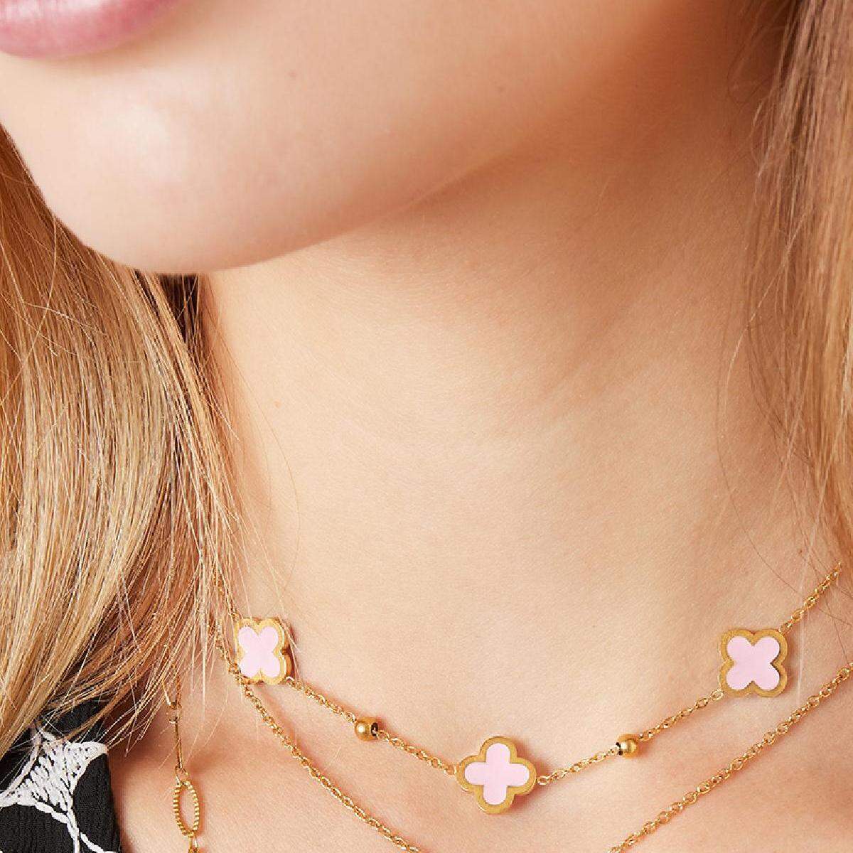 Ketting met drie klavertjes en kleine balletjes h5 Afbeelding4
