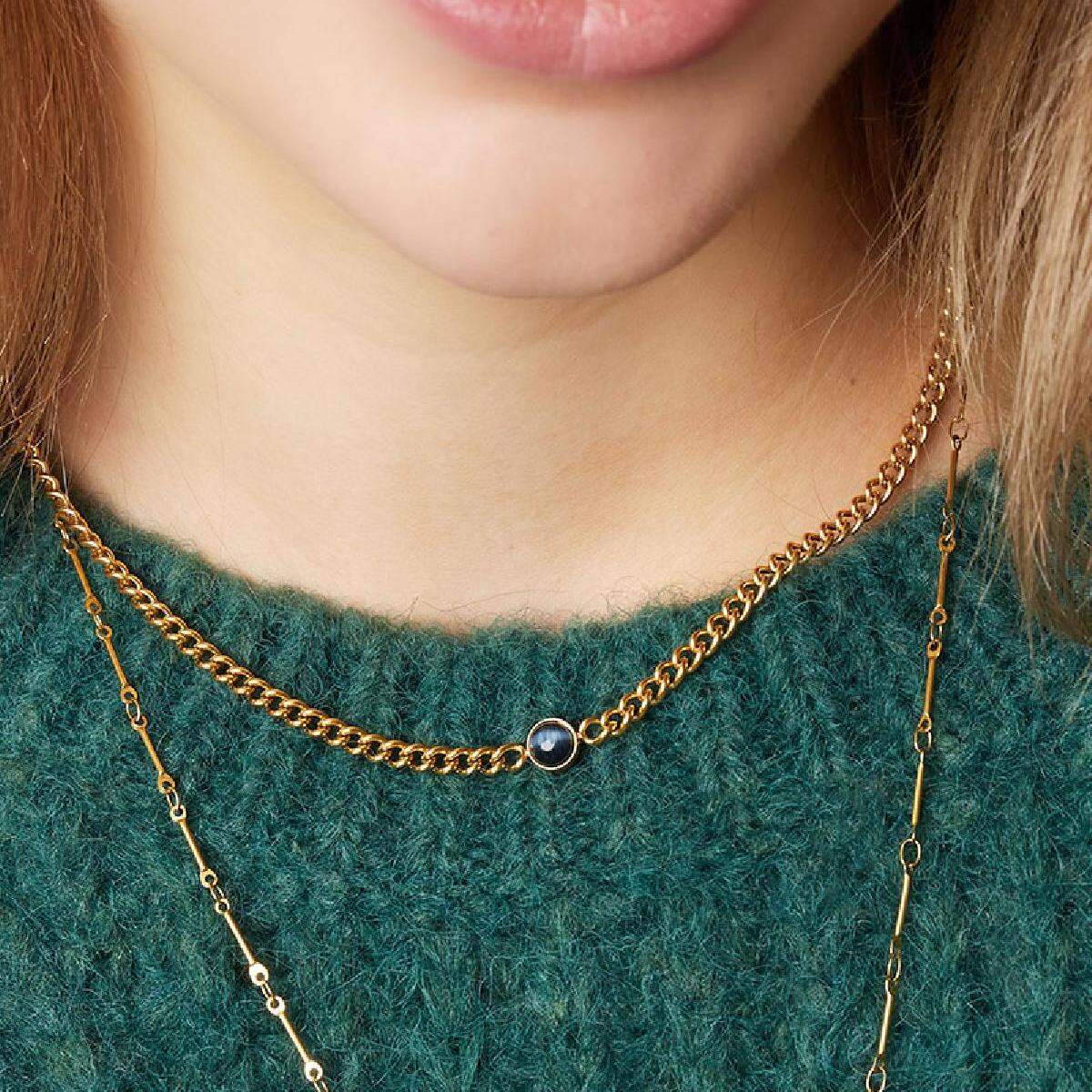 Collana in acciaio inossidabile con perlina di pietra h5 Immagine4