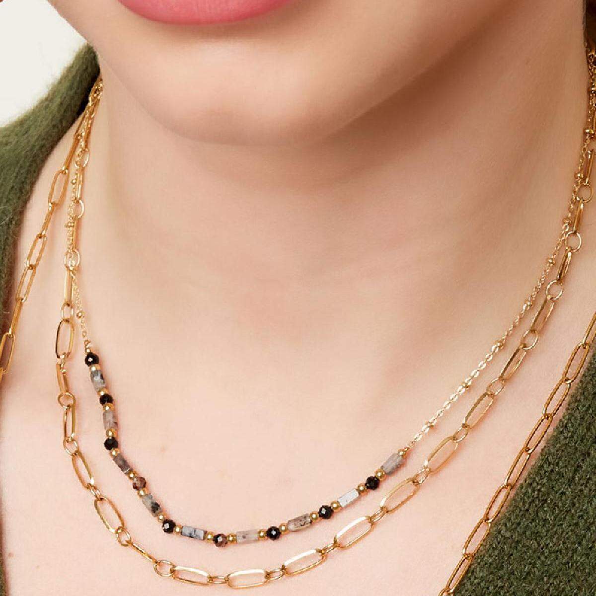 Collier double chaîne avec perles d'agate h5 Image4