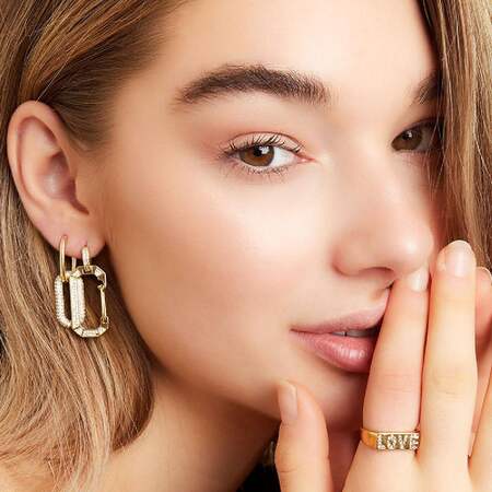 Stainless Steel Ring Love With Zircon Details