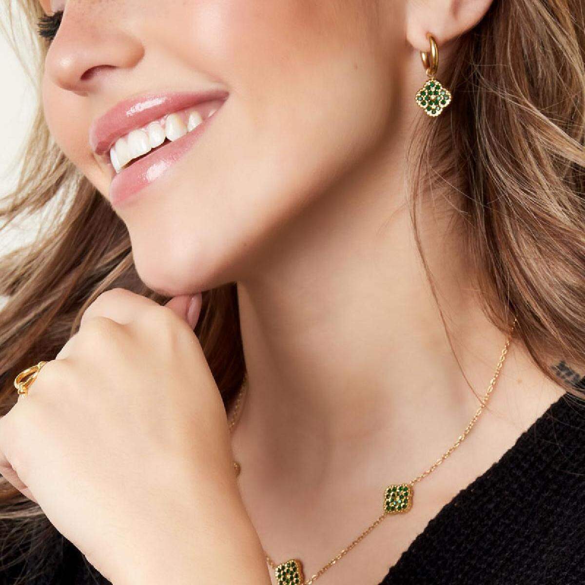 Orecchini trifoglio con strass h5 Immagine4