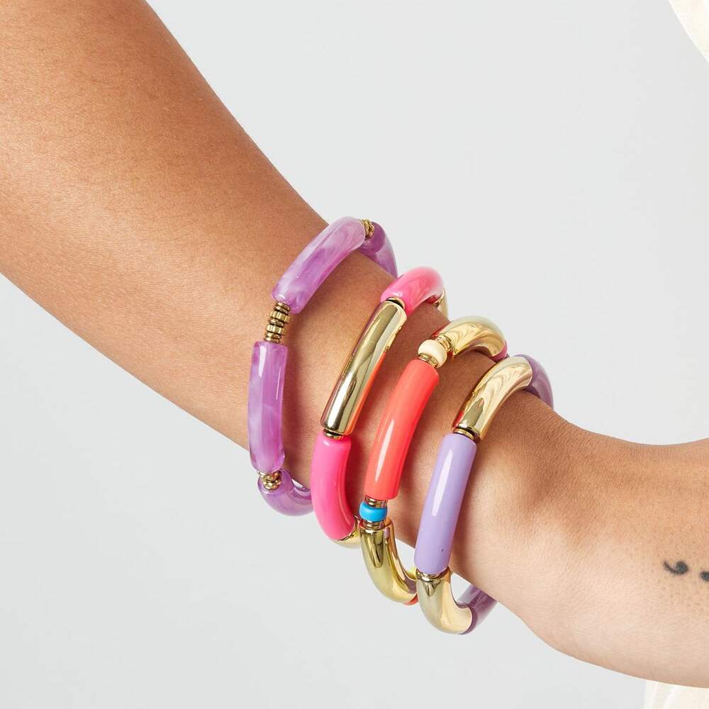 Pulsera tubo oro / color Fucsia y Oro Acrílico h5Imagen2