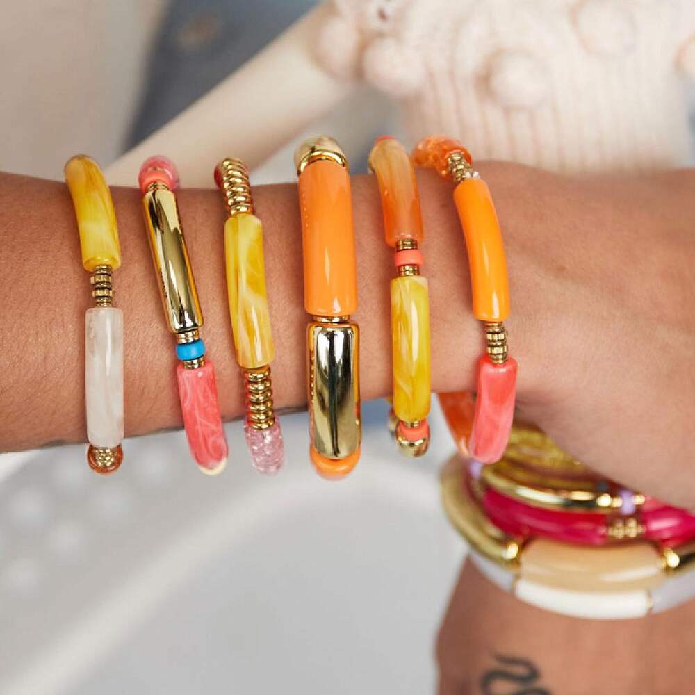 Pulsera tubo oro / color Fucsia y Oro Acrílico h5Imagen3