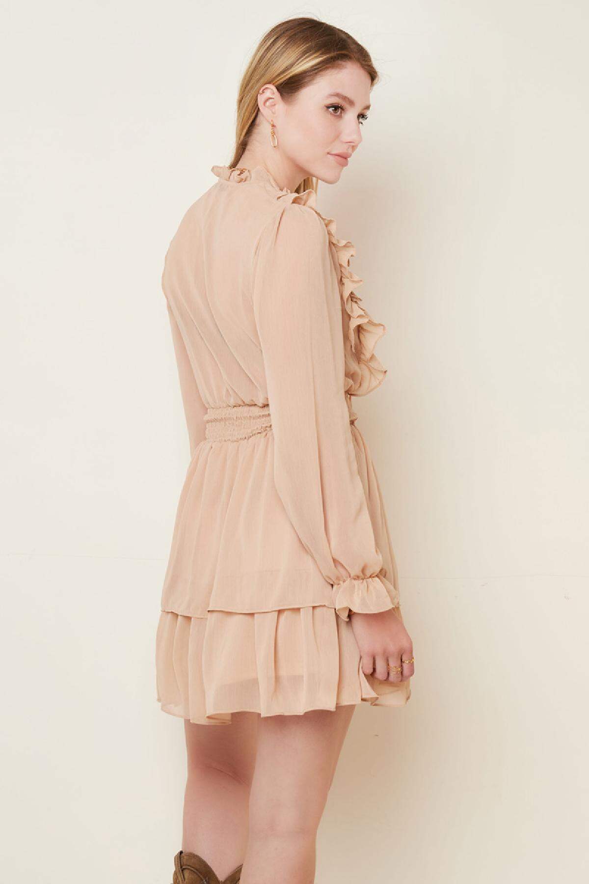 Long sleeve smock dress Beige S h5 Picture3