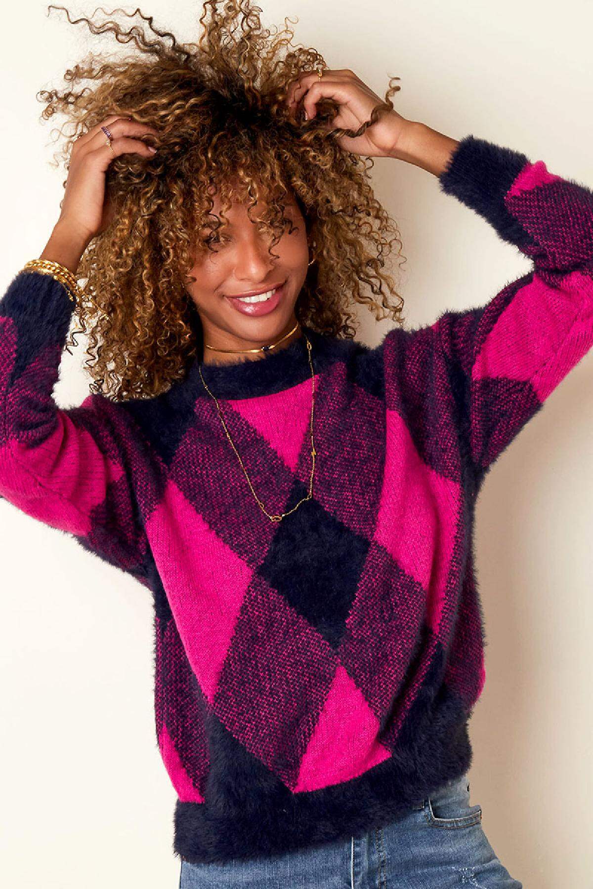 Weicher karierter Pullover Fuchsia S/M Bild2