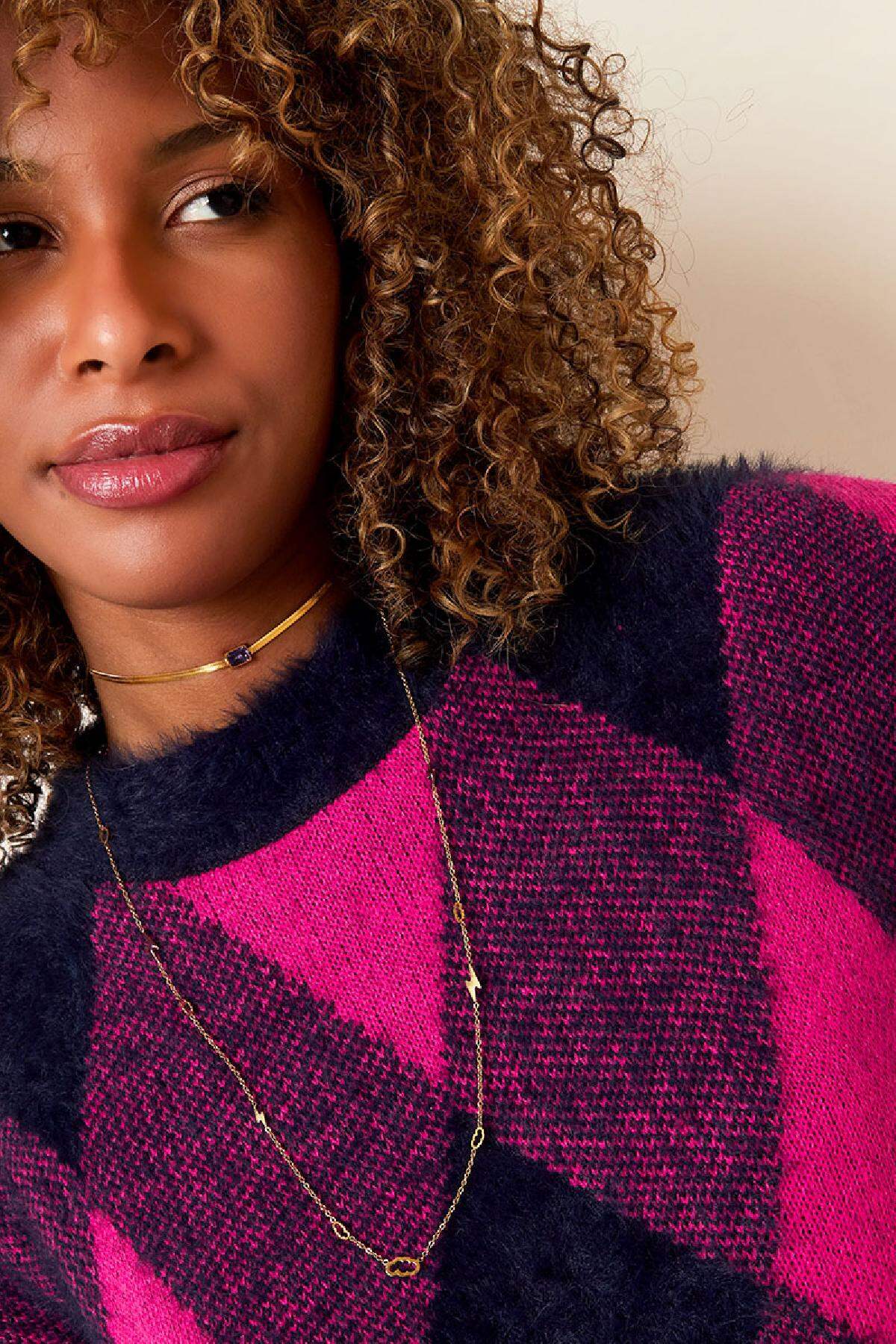 Weicher karierter Pullover Fuchsia S/M Bild7