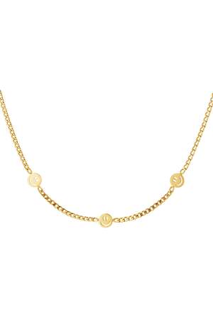 Collana in acciaio inossidabile con tre ciondoli smiley Gold Stainless Steel h5