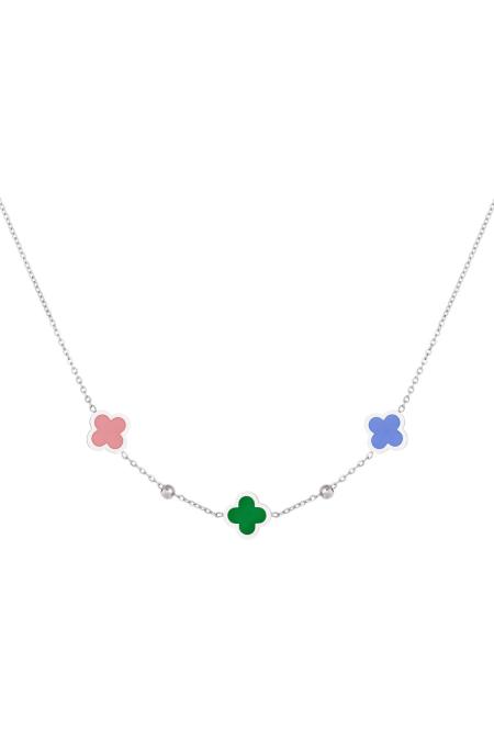 Necklace 3 clovers and small balls Green & Gold Color Stainless Steel
