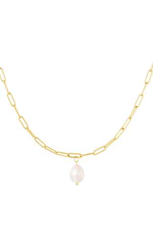 Collana spessa con perla Gold Stainless Steel h5