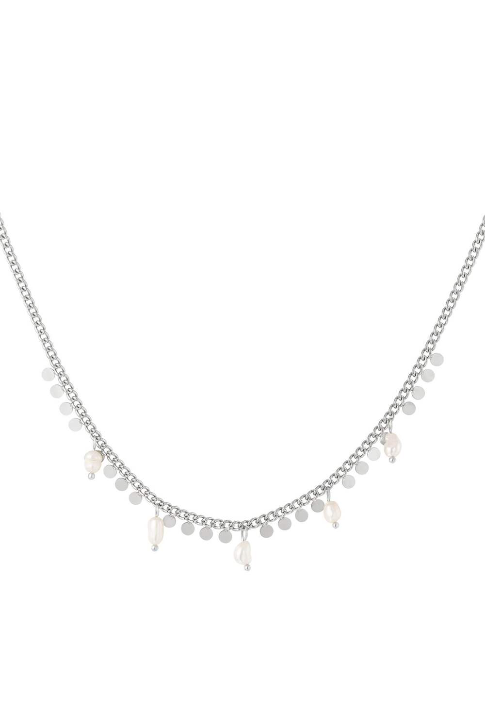 İnci ve halkalı kolye Silver Color Stainless Steel