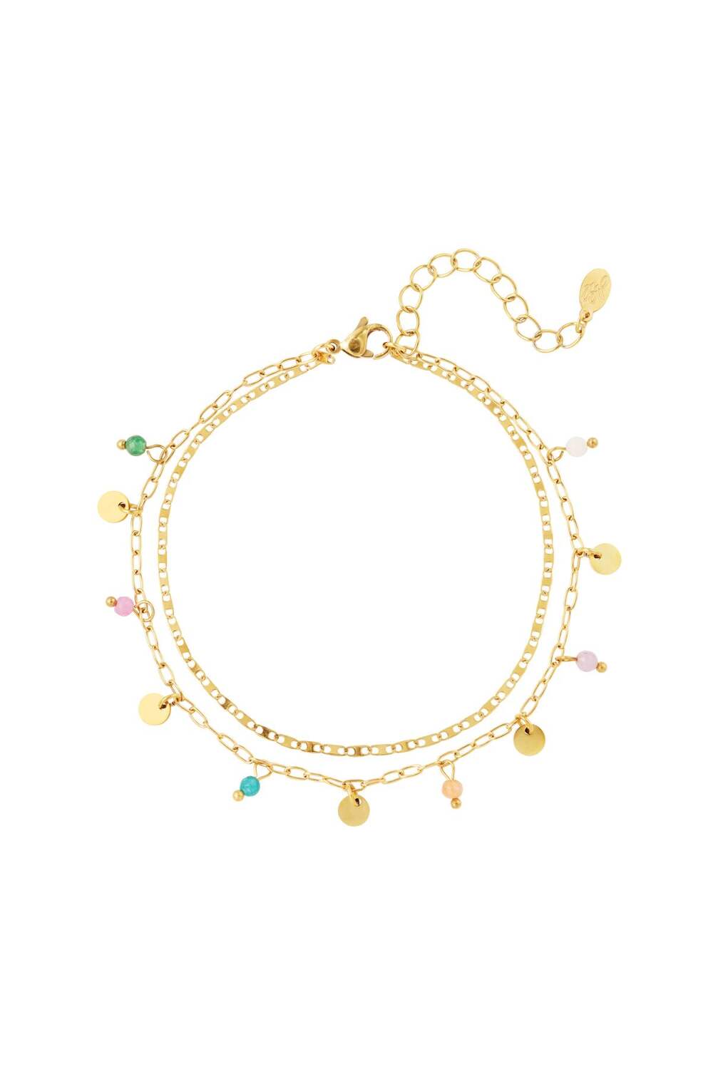 Anklet double chain with charms Gold Color Stainless Steel