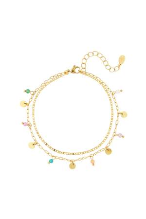 Anklet double chain with charms Gold Color Stainless Steel h5