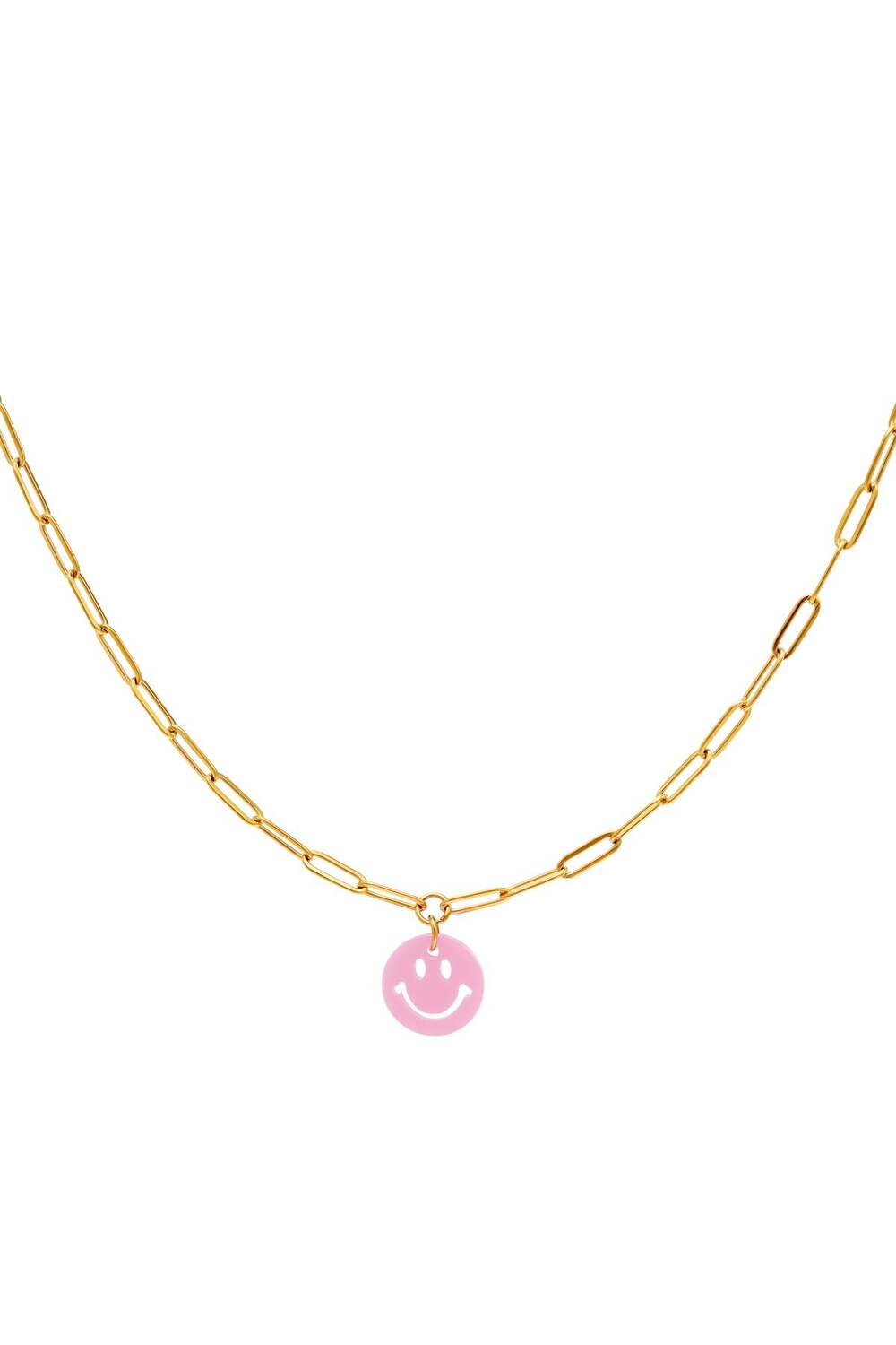 Kids - Smiley necklace Pink & Gold Color Stainless Steel