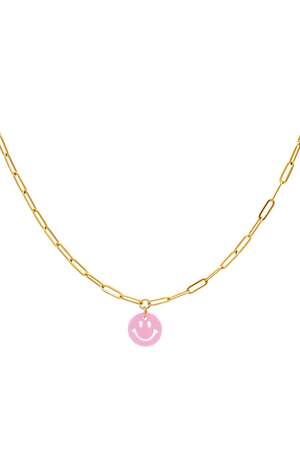 Kids - Smiley necklace Pink & Gold Color Stainless Steel h5