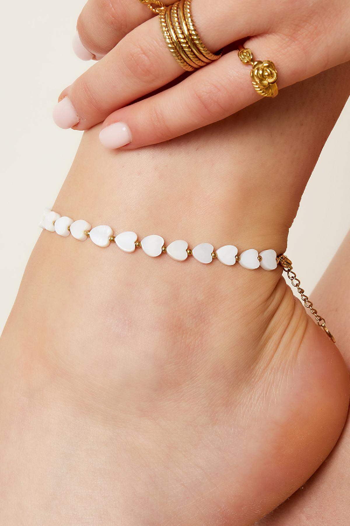 Hart enkelbandje - Strandcollectie Wit Goud kleur Schelpjes h5 Afbeelding4
