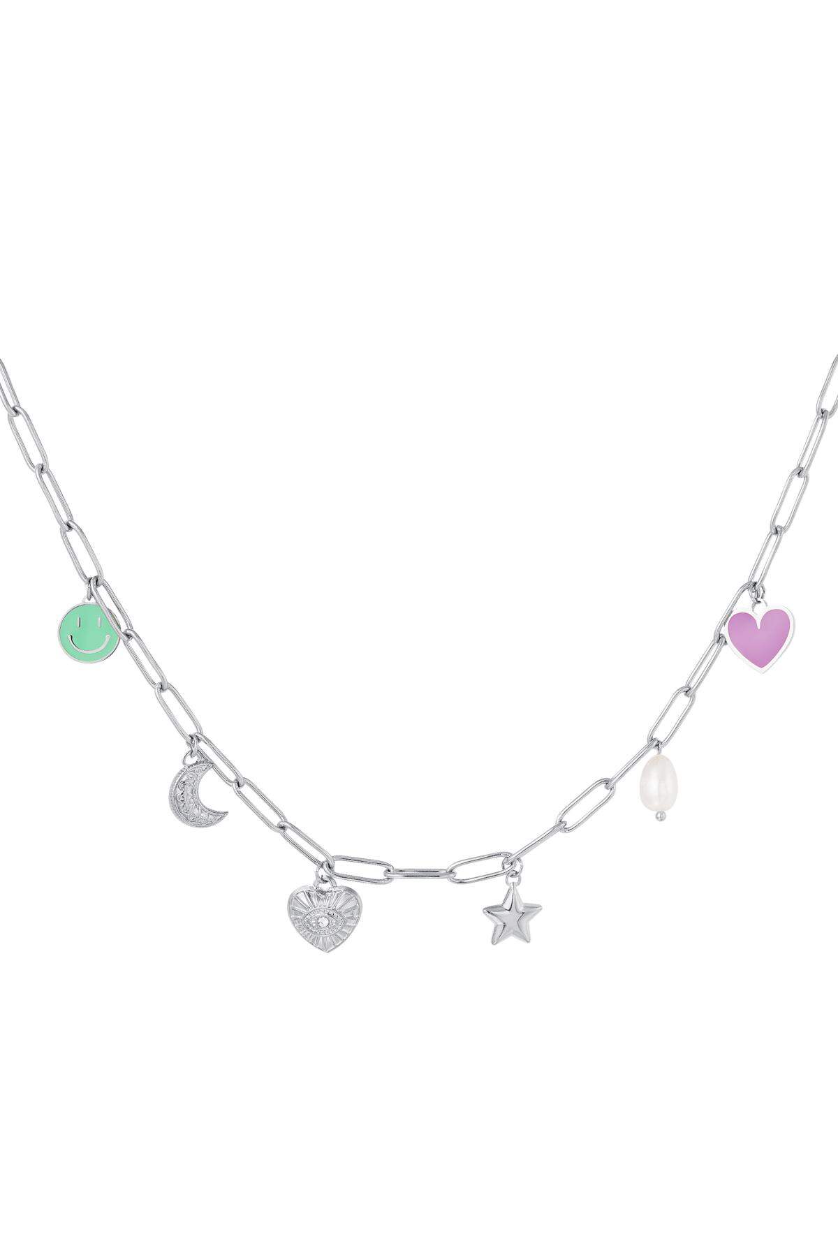 Collier lié avec six breloques Argenté Acier inoxydable