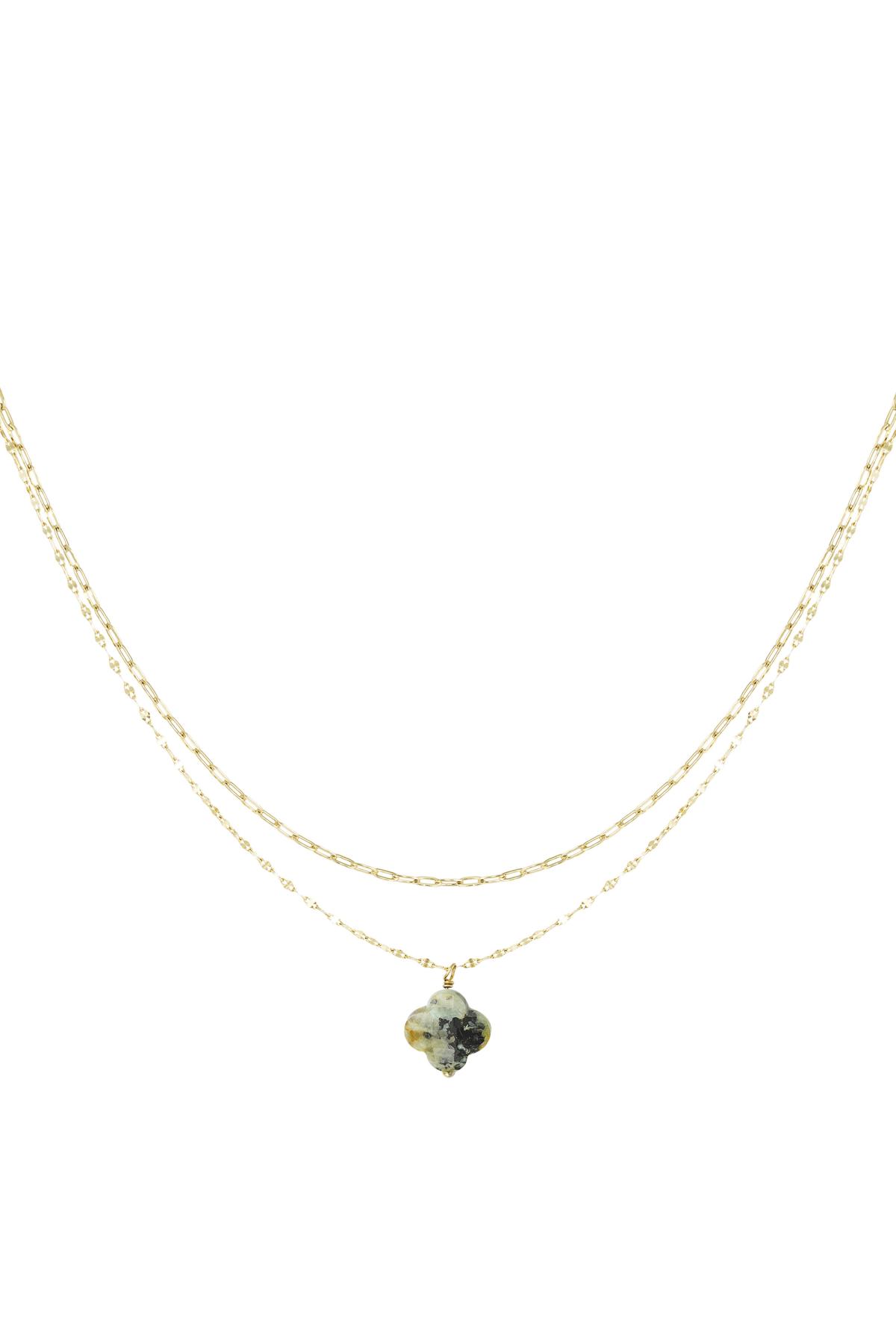 Groothandel Dubbel Laag Klover Hanger Ketting Natuursteen Groen & Goudkleurig RVS Simple Series Dagelijks Dragen, foto 5 van 5