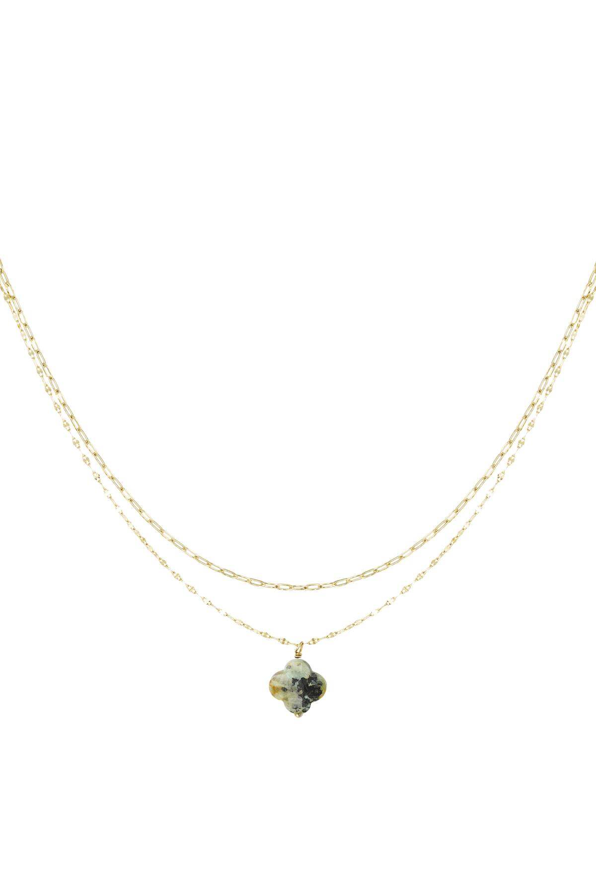 Collier double avec pendentif trèfle - Collection pierres naturelles Vert & Couleur or Acier inoxydable 