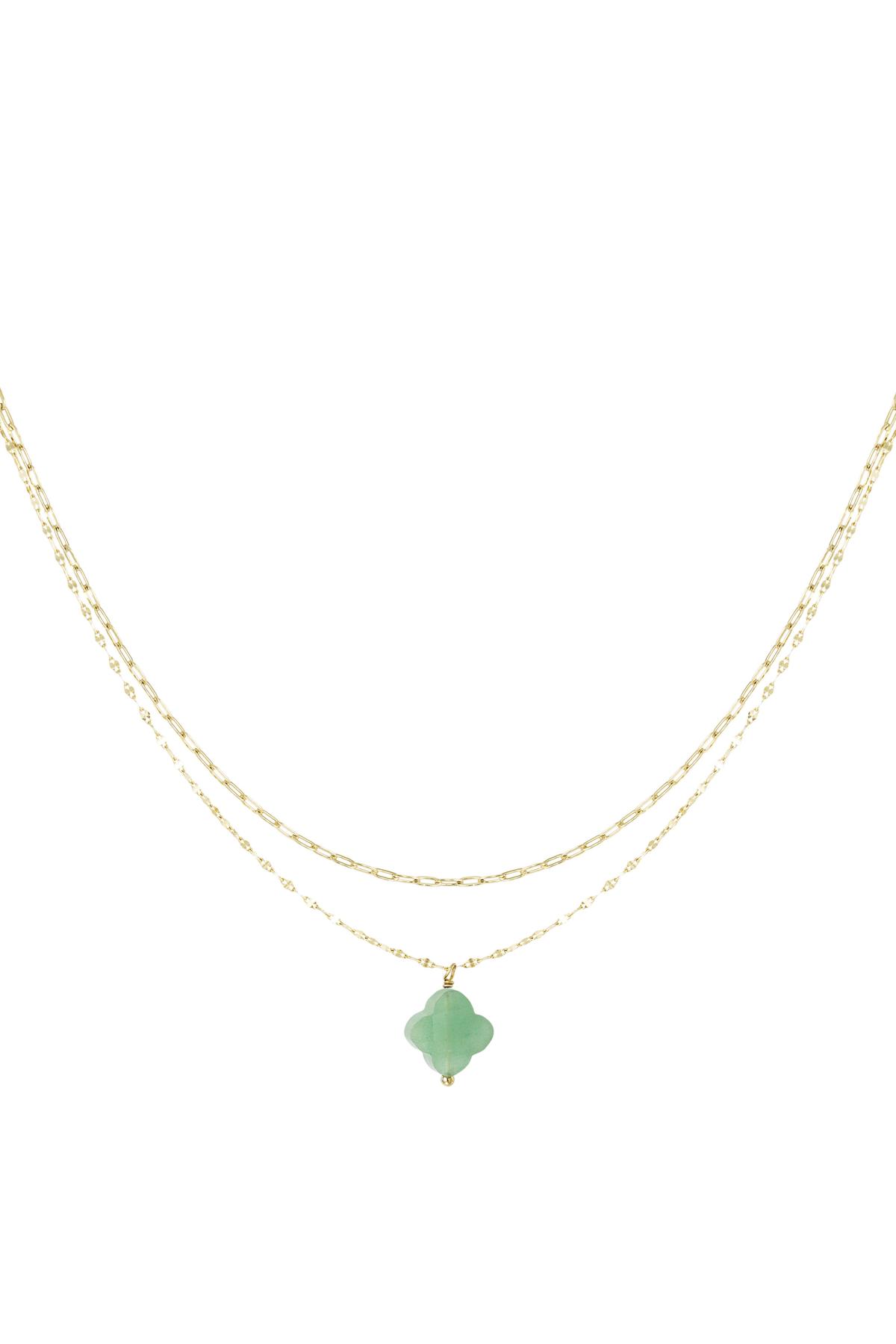 Groothandel Dubbel Laag Klover Hanger Ketting Natuursteen Groen & Goudkleurig RVS Simple Series Dagelijks Dragen