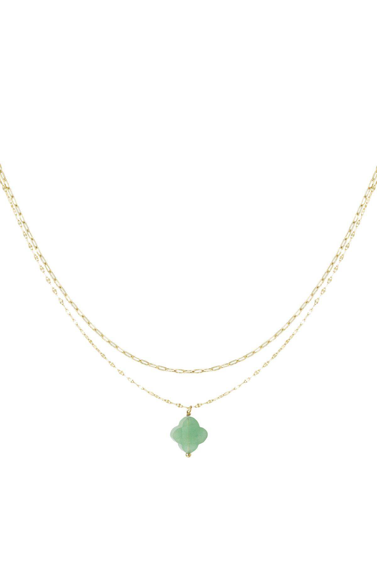 Collana doppia con ciondolo trifoglio - Collezione pietre naturali Green & Gold Stainless Steel 2
