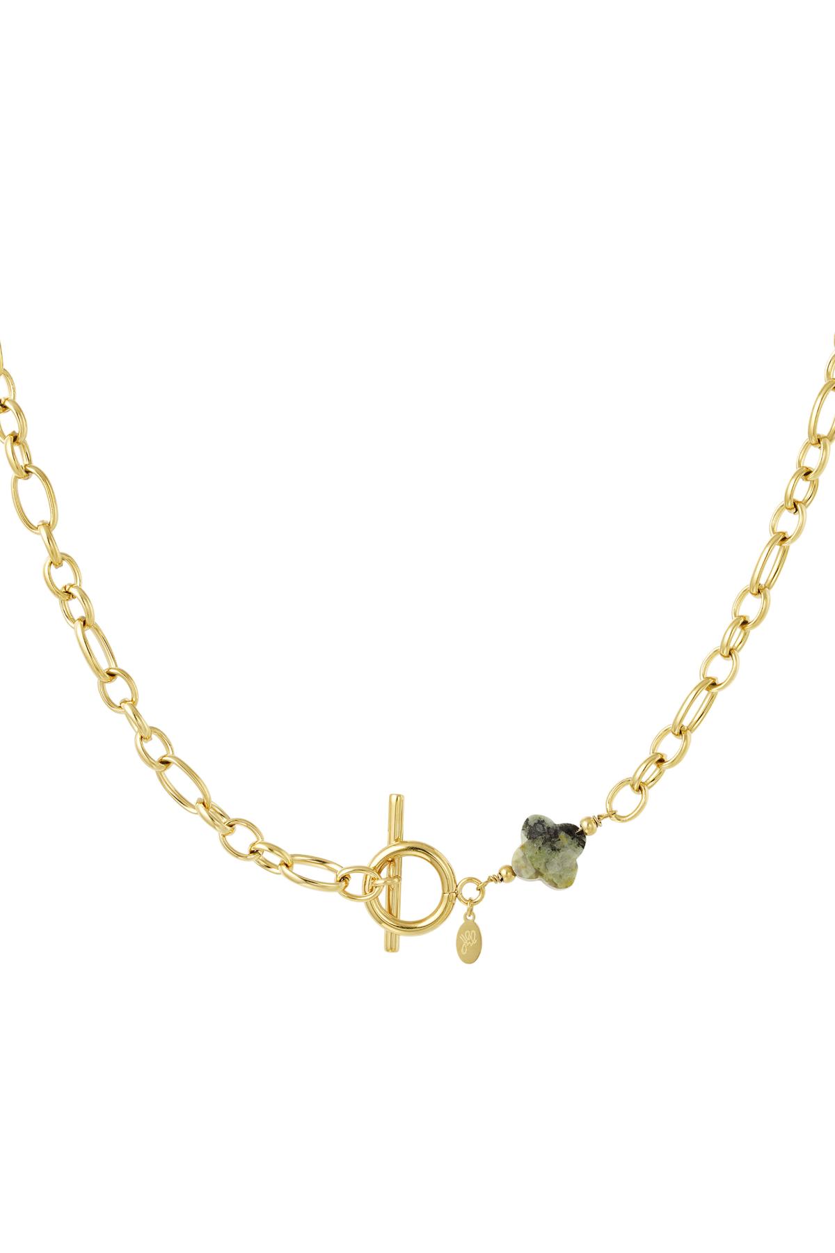Schakelketting met klaversteen - Natuurstenen collectie Green & Gold Stainless Steel h5 