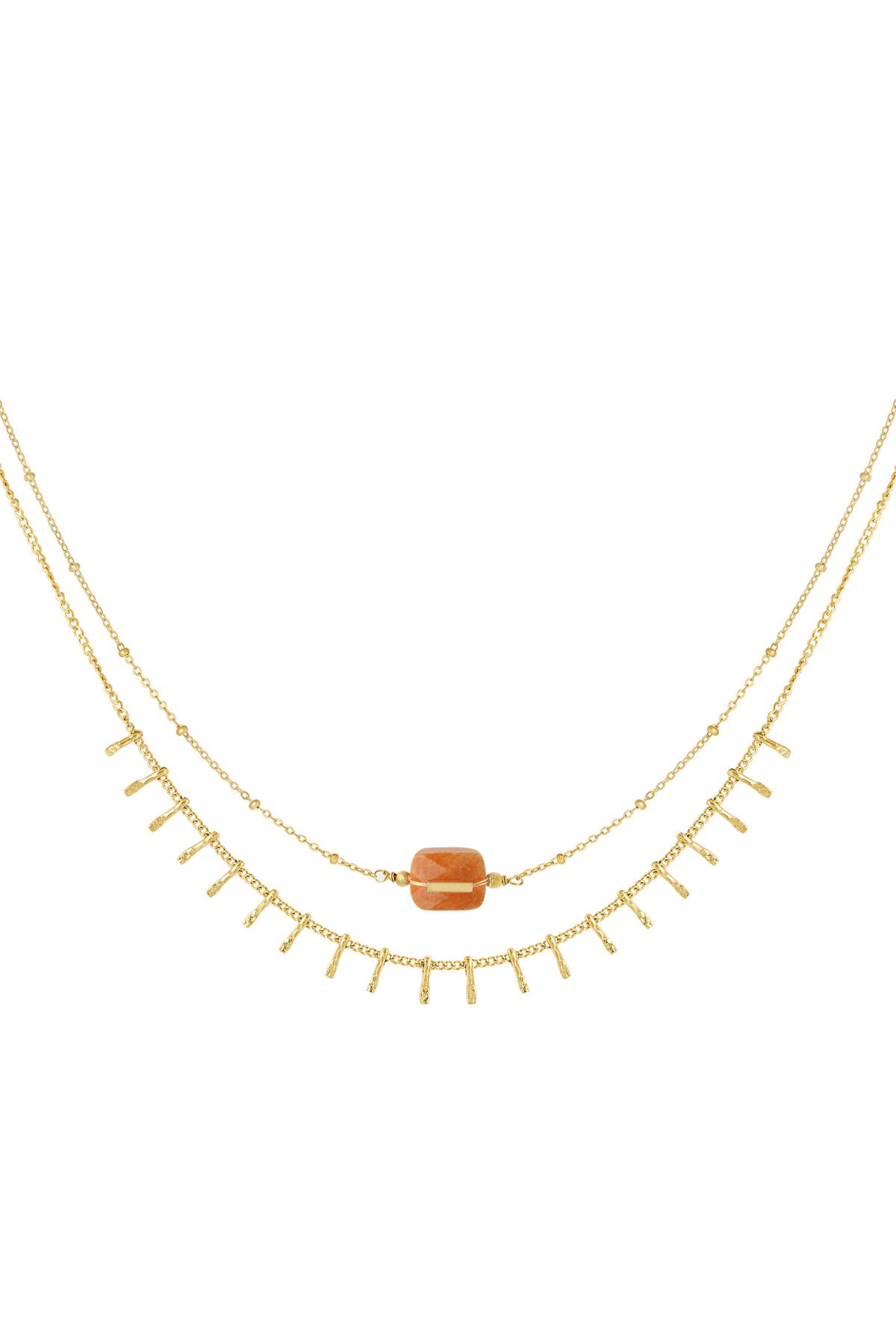 Halskette mit Details - Natursteinkollektion Orange & Goldfarbe Stone